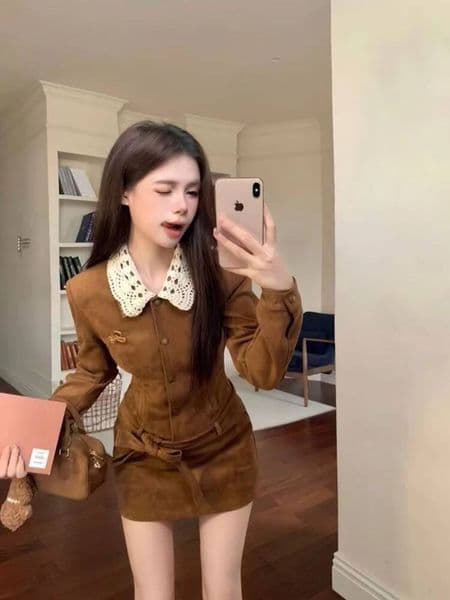 Bestseller Autumn Korean Fashion French Elegant Women's Two Pieces Set Patchwork Design Brown Coat + A-line Skirt Fitted Woman Clothes 2025 ddmytues