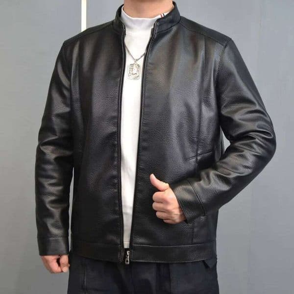Men Faux Pu Leather Coats Solid Jackets Pocket Zipper Stand Collar Long Sleeves Thick Slim Fit Casual Office 2025 Autumn Winter W260110