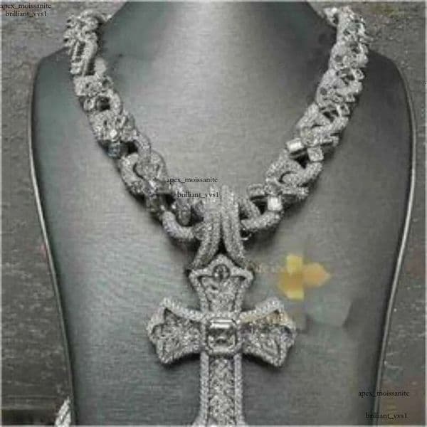 Designer Jewelry S Sier Mosonite Necklace Cross Pendant Cuban Link Chain with Seconds Over Tester Iced Out Vvs Moissanite Dia f4