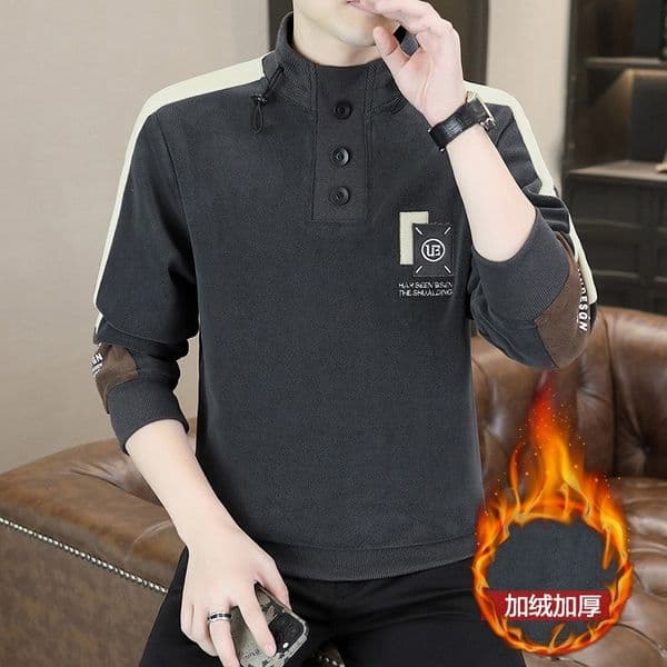 2026 Leisure Style Thickened Autumn-winter Men's Luxury Versatile Fleece-lined High-neck New Fashion Cool And Stylish Dressed Sport Shirt