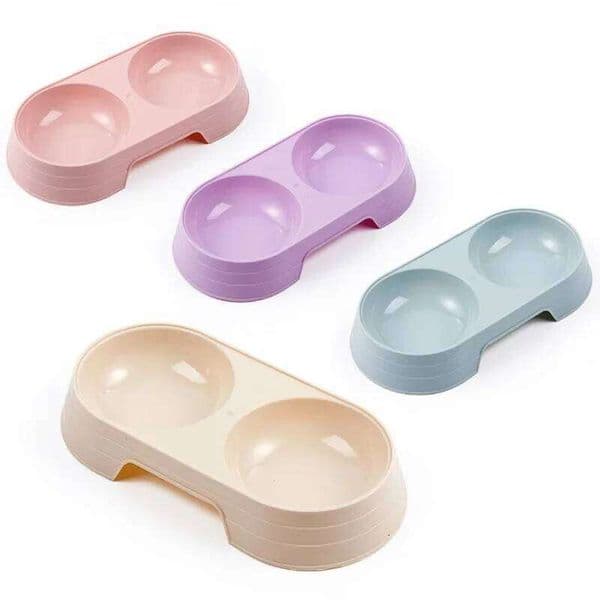 Double Bowl Plastic Kitten Dog Food Drinking Tray Feeder Cat Feeding Pet Supplies Accessories 26Y0110