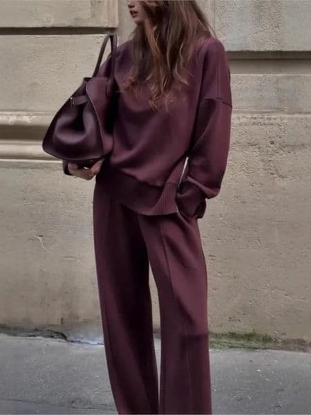 Women Autumn 2 Piece Set Casual Simple Solid Long Sleeve Turtleneck Pullover Top Loose Wide Legs Pants Sets Lady Outfit 260109