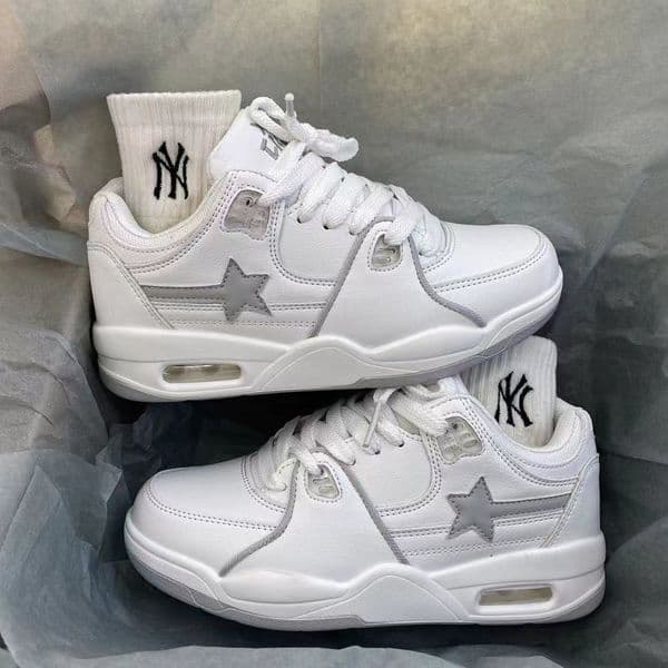 Trendy Air Cushioned Couple Sneakers Color Block White with Meteor Pattern Lightweight Supportive Sports Shoes Free Shipping