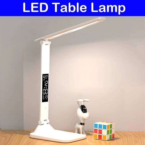 Folding Table Reading Touch Dimmable Eye Protection With Alarm Clock Thermometer LED Desk Lamp USB Charge Night Light 26L0110