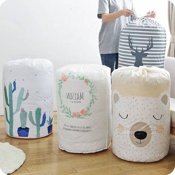1PC Cartoon Bear Collapsible Storage Bag Beam Port Organizer Clothes Blanket Baby Toy Basket Container Quilt Travel Bags