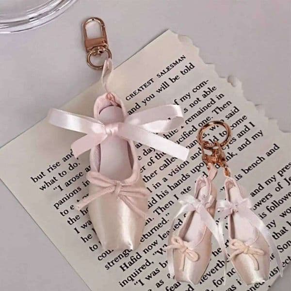 Bag Keychain Phone Charm Handmade Mini Pendant Keyring Pink Color Ballet Shoes Key Holder 26N0110