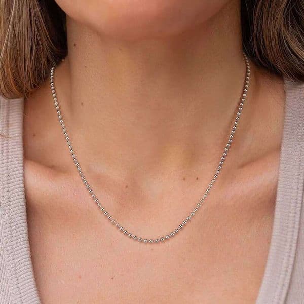 RINNTIN SC24 Solid 925 Sterling Silver 2mm 2.5mm Chain Bead Ball Men and Women Necklace