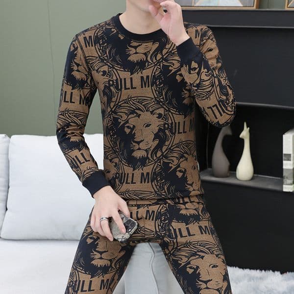 2026 Autumn-winter Men's Luxury Pure Cotton Warmth-keeping Round-neck Sweater And Pants Full-cotton Underwear Set For Innerwear