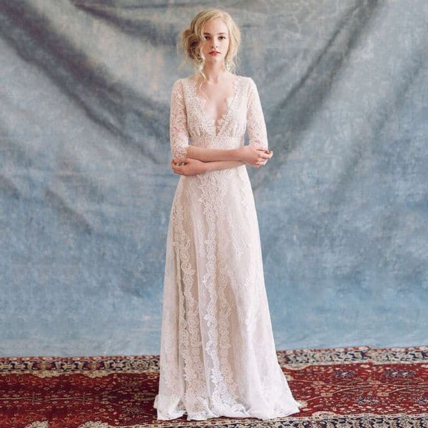 Outdoor Lawn Travel Photography Light New Long Sleeve Slim Lace Deep V Backless Simple Fairy Wedding Dress Women S Luxury Clothing