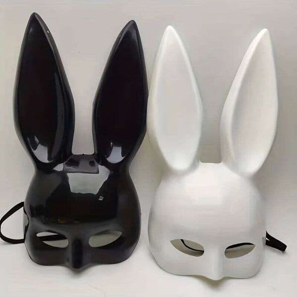 1pc Bunny Glossy Black White Nightclub Masquerade Halloween Party Dress Up Mask 26H0110