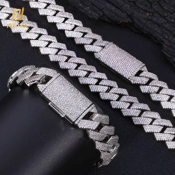 NUOYA 18mm Iced Out Cuban Link Necklace Men Hip Hop Jewelry Shiny VVS Moissanite 925 Silver Chain Gift for Party
