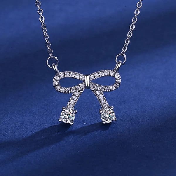 925 Sterling Silver Necklace Clavicle Chain Shining Zircon Bowknot Womens Pendant Birthday Party Gift Jewelry 260109