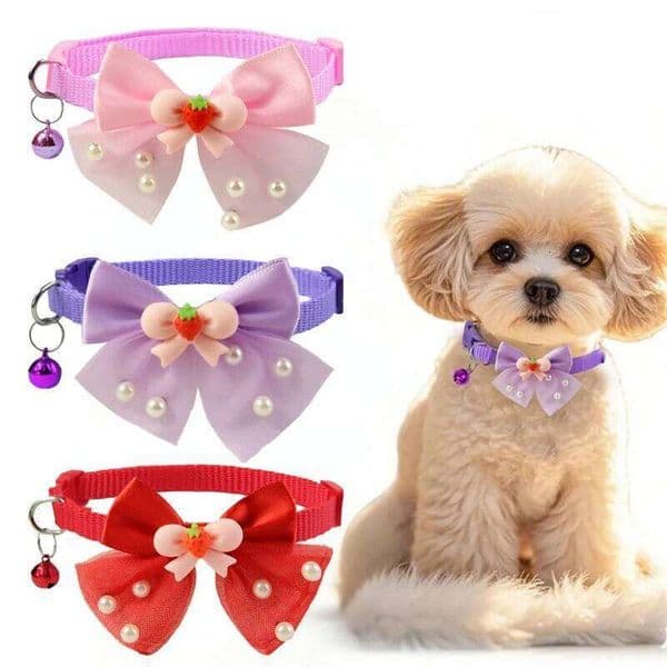 3pcs Adjustable Pet Bow Tie Collar with Bell Soft Cat Dog Necklace Fashion Decoration for Kittens Puppies Party Celebration 26H0110