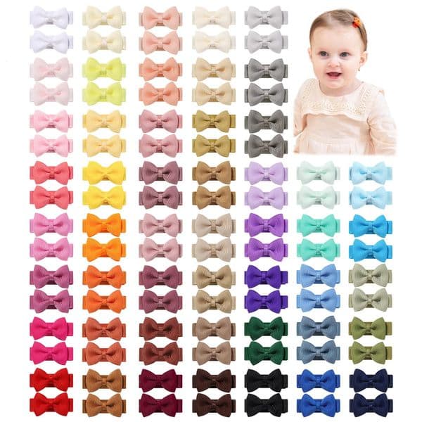 BABY BOWS 100Pcs 12 Ribbon Hair Bows Clips for Baby Girls Candy Color Bowknot Hairpins Headwear Toddlers Hair Accessories 260108