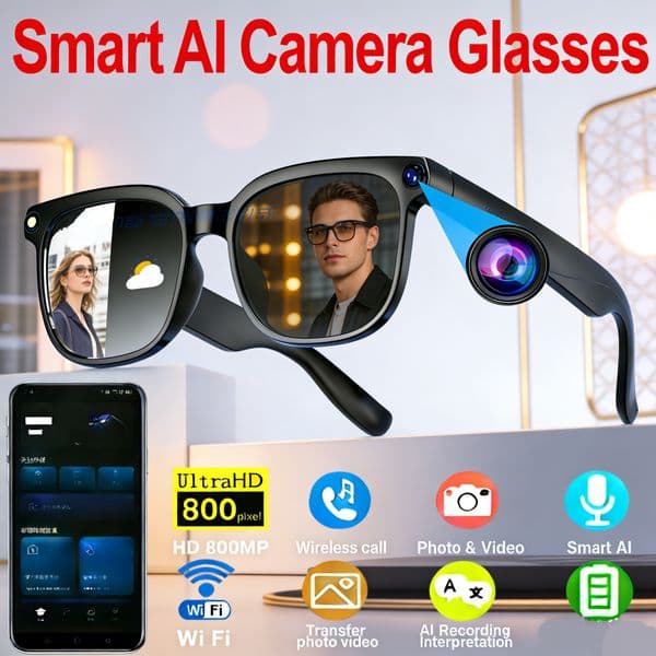 The AIMB-G3 smart glasses feature a built-in camera, support Bluetooth calling, 8-megapixel video recording, and artificial intelligence voice translation.
