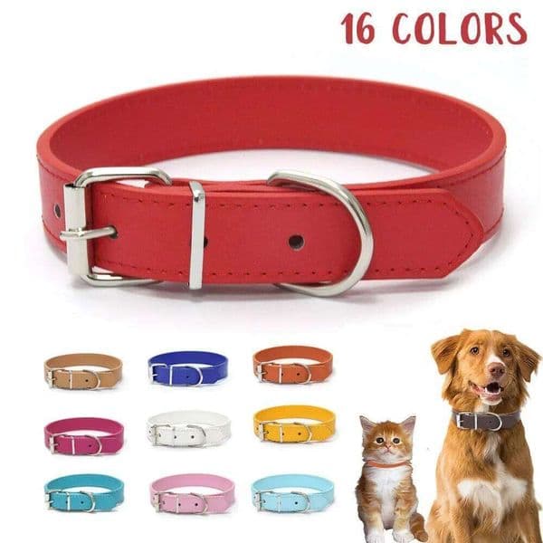 Solid Color Leather Dog Collar Adjustable Cat Necklace Puppy Neck Strap Suitable For Medium And Small Dogs Pet Supplies XS-XL 26H0110