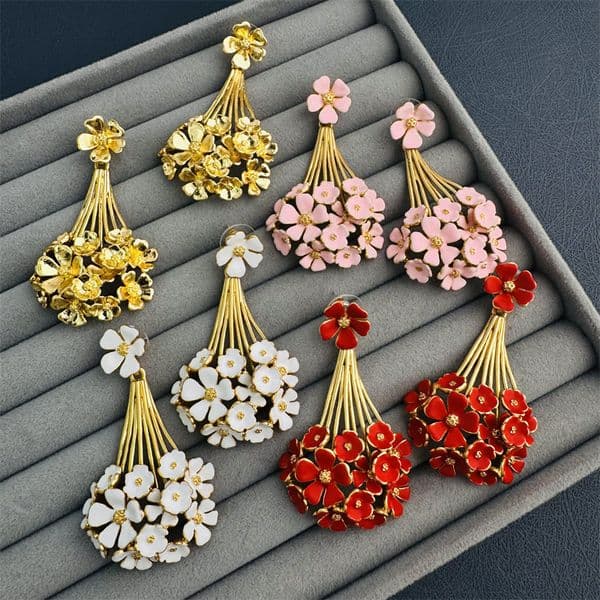Oscar de la renta new Medieval enamel bouquet earring colorful vintage necklace with pastoral spring flower pendant Designer Jewelry 0002