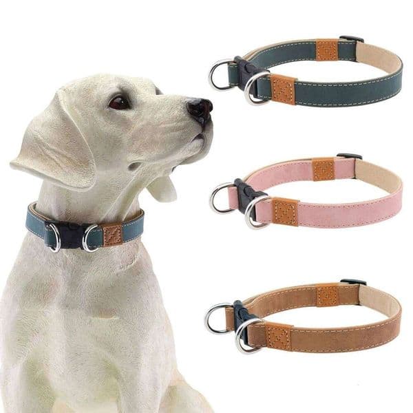Retro PU Leather Collar with Double Metal D-Ring Design Precision Sewing Suitable for Large And Medium Dogs Pet Supplies 26H0110