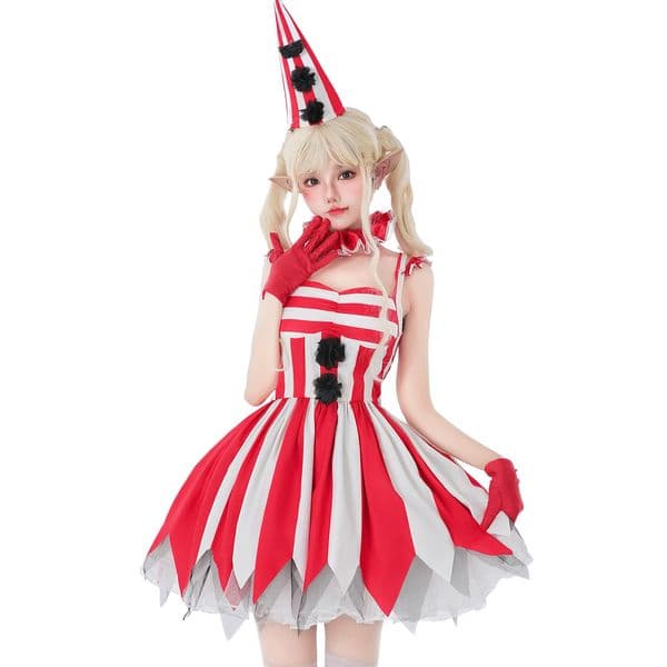 E122 Halloween Costume Circus Clown Cosplay Costume Women's Dress Evil Clown Horror Doll Red