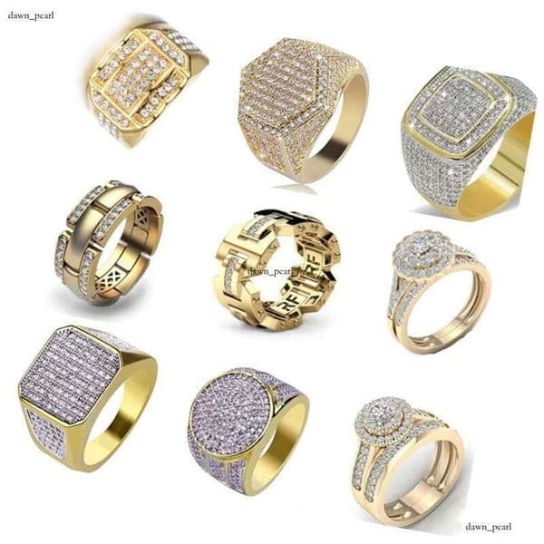Wholesale Square Ring Iced Full VVS Moissaniteia Hip Hop Pearl Men's Fashion Alloy Jewelry Gold Plated