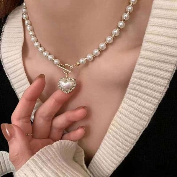Elegant Pearl Necklace For Women Heart Pendant Luxury Imitation Pearls Chain Necklaces Korean Jewelry Girls Gifts
