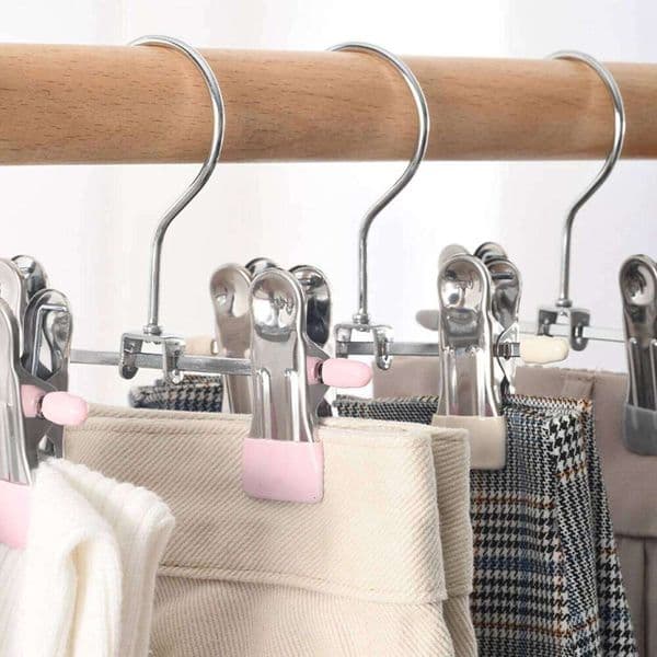 Stainless Steel Clothespins Laundry Pegs with Hook Pants Hanger Portable Hanging Clips Closet Clothes Organizer 26L0112