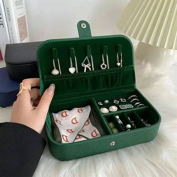 Portable Box Organizer Display Travel Jewelry Case Boxes Button Leather Storage Chenille Jewelers Joyero