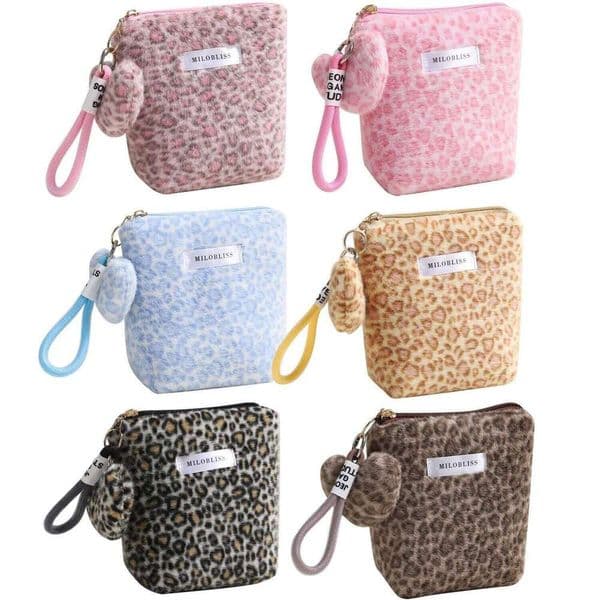 Sweet cool leopard print cosmetic bag, plush imitation rabbit fur, multi-functional portable autumn and winter outing to