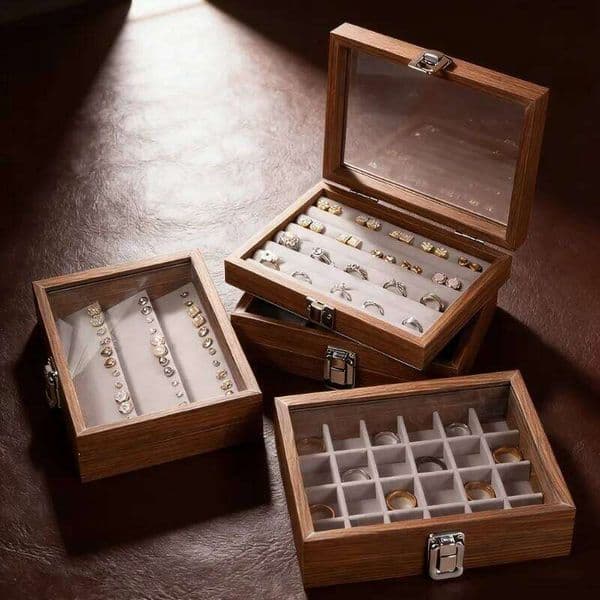 Black Walnut Grain Solid Wood Storage Dust-proof Belt, Lid, Jewelry Box, Bracelet, Ring, Earring, Necklace Box 26L0112