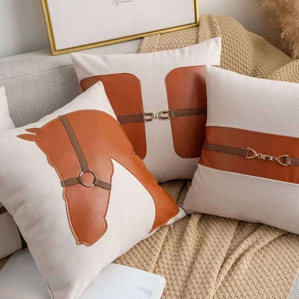 Pillow Saddle Pattern Faux Leather Slub Cotton Throw Pillowcases Decorative Cushion Covers For Sofa Bed Living Room Bedroom Home Decor Durable Washable