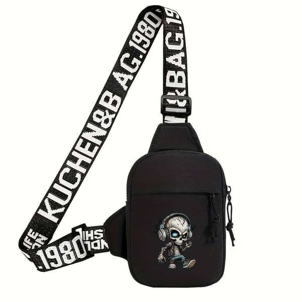 Trendy, Fashionable, Versatile Chest Bag, Headphones, Skeleton, Versatile, Multifunctional Printed Crossbody Phone Bag