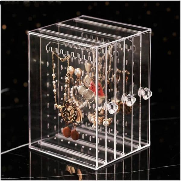 Clear 3 Drawer Storage Box Acrylic Earrings Holder Organiser Necklace Dust-proof Hanging Rack Jewelry Display Stand
