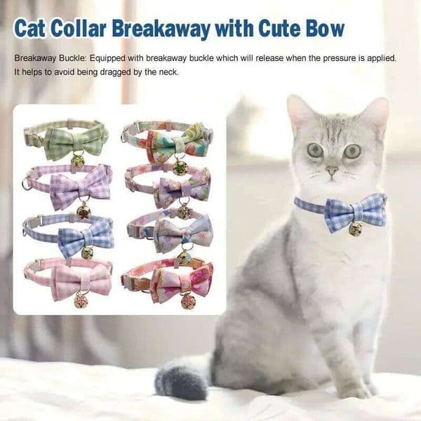 Lattice Bow with Bell Adjustable Collar Bownot Safety Necklace for Puppy Kitten Cat Cute Pattern Pet Supplies 26W0112