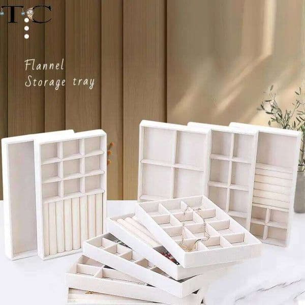 1PC Beige Velvet Tray Ring Storage Earrings Simple Box Jewelry Desktop Organizing Cases 26Y0112