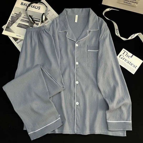 New Cloud Cotton Men's Spring/Autumn Cardigan Style Long-Sleeved Collared Lightweight Oversized Pyjamas Loungewear Set 26W0112