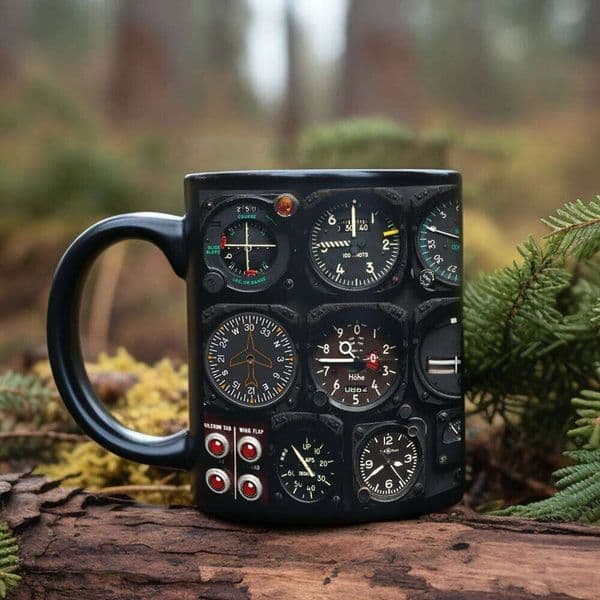 Aircraft Instrument Panel Pattern Coffee Ceramic Airplane Enthusiast Birthday Gift Boys Water Cup Funny Mug 26Y0112