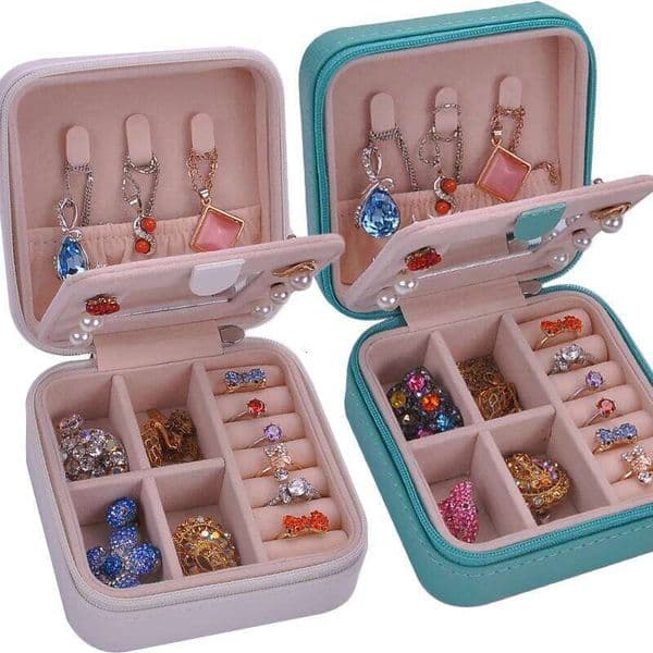 Mirror Organizer Display Travel Zipper Case Boxes PU Leather Portable Earrings Necklace Ring Jewelry Box 26Y0112