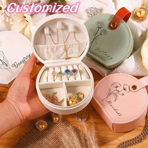 Customized Case Birthday Month Flower Portable Personalized Organizer Display PU Travel Jewelry Box Gift 26Y0112