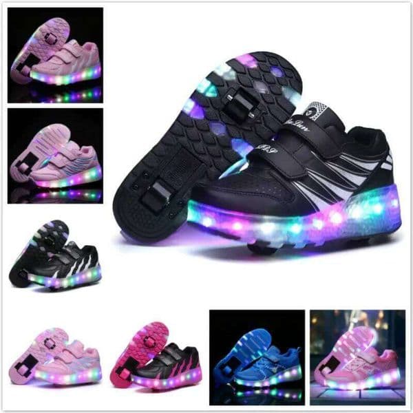 Children LED Flashing Luminous Double Wheels Skating Shoes Boys Girls Glowing Roller Skates Sneakers Male Female Adult X260112