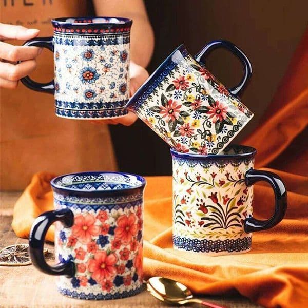 Vintage Style Ceramic Coffee Mug Creative Cute Floral Design Breakfast Water Cup Teacup with Handle for Home Office Cups 26Y0112