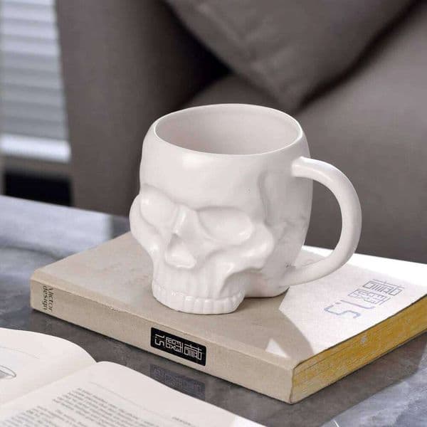 Skull Coffee Mug with Handles Gothic Novelty Ceramic Halloween Themed Skeleton Head Mugs Porcelain Water Cup 26H0111