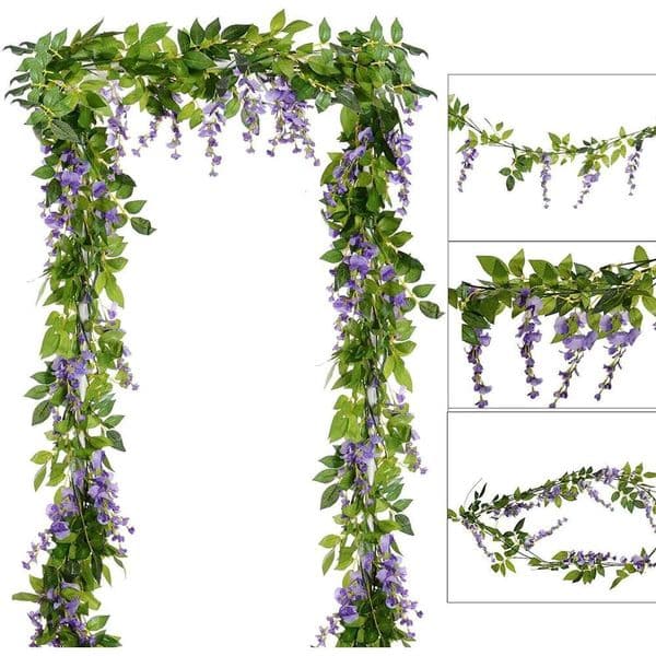 2M Wisteria Artificial Vine Garland Silk Foliage Rattan Trailing Flowers Ivy Wall Wedding Arch Garden Decoration 26W0112