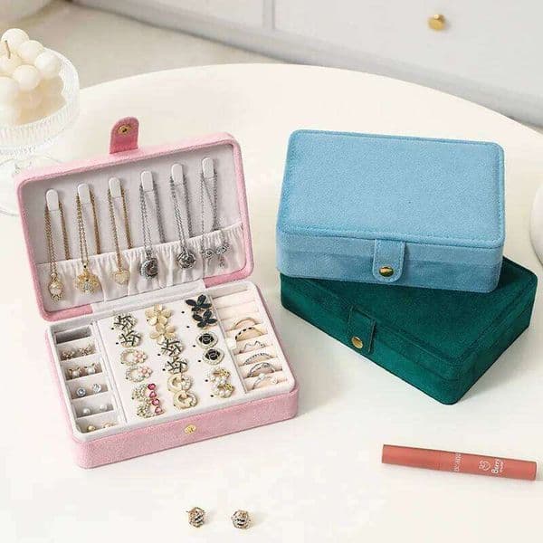 1pc Elegant Velvet Jewelry Organizer Box Portable Necklace Bracelet Earrings Rings Display Storage Boxes for Travel or Home Use 26Y0112