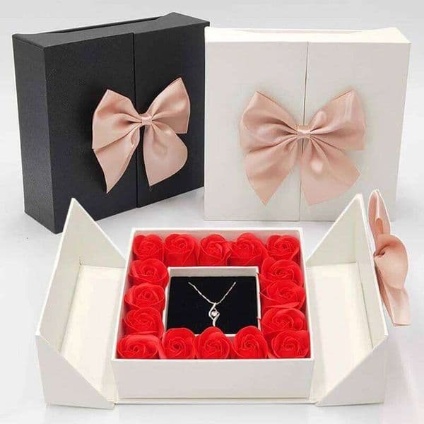 Double Door Artificial Saop Flowers Storage Box With Necklace Earrings Ringjewelry Packaging Case Valentine'S Day Wedding Gifts 26Y0112