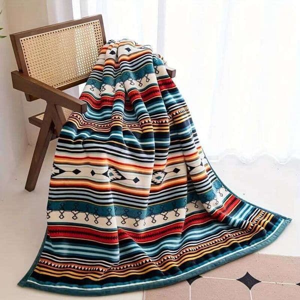 VIKAMA Dopamine Geometric Stripe Throw Blanket, Machine Washable, Nordic Style Living Room Sofa Cushion Decor 26H0111