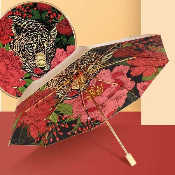 Luxury Leopard Titanium Double Sunscreen Folding Retro Color Glue Summer Ladies Sunshade UV Protection Sun Umbrella 26Y0112