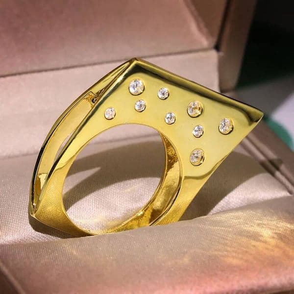18k Gold Plated Irregular Fashion Romantic Geometric Zircon Ring Ladies Personality Party Birthday Jewelry Gift