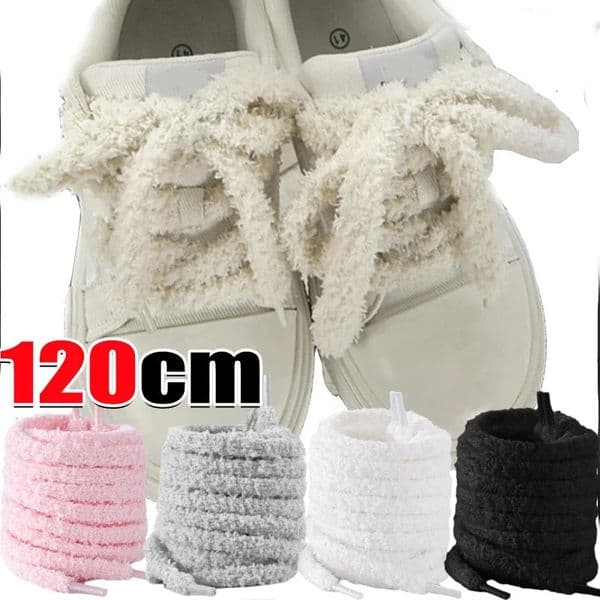 Trendy Coolstring 12mm Wide Flat Plush Towel Shoelaces Big Fat Fluffy Fuzzy Perfect for Women Casual Sneakers Lady Shoes 260106BJ