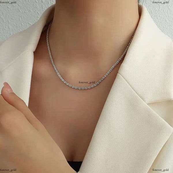 IGI VVS Moissanite Sterling Silver Glitter Women's Long Chain Necklace