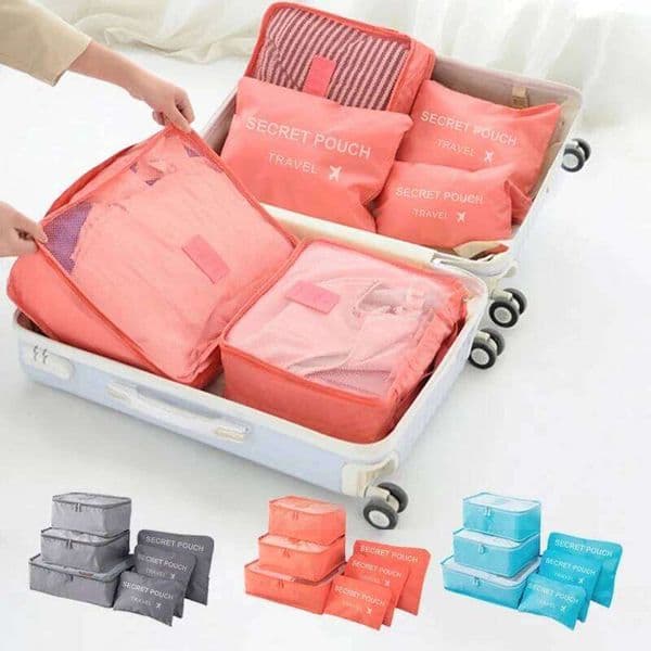 6 Pcs/Set Pink/Blue/Grey Travel Large Capacity Waterproof Luggage Clothing Underwear Storage Bag With Zipper 26Y0112